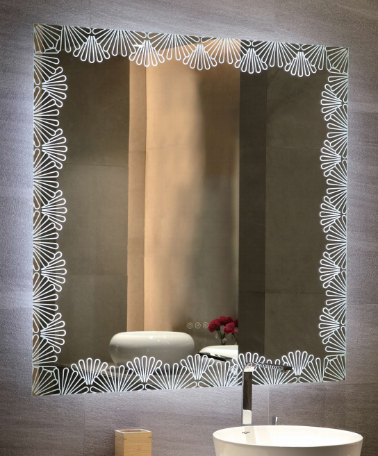 shell pattern bathroom mirror with backlighting 