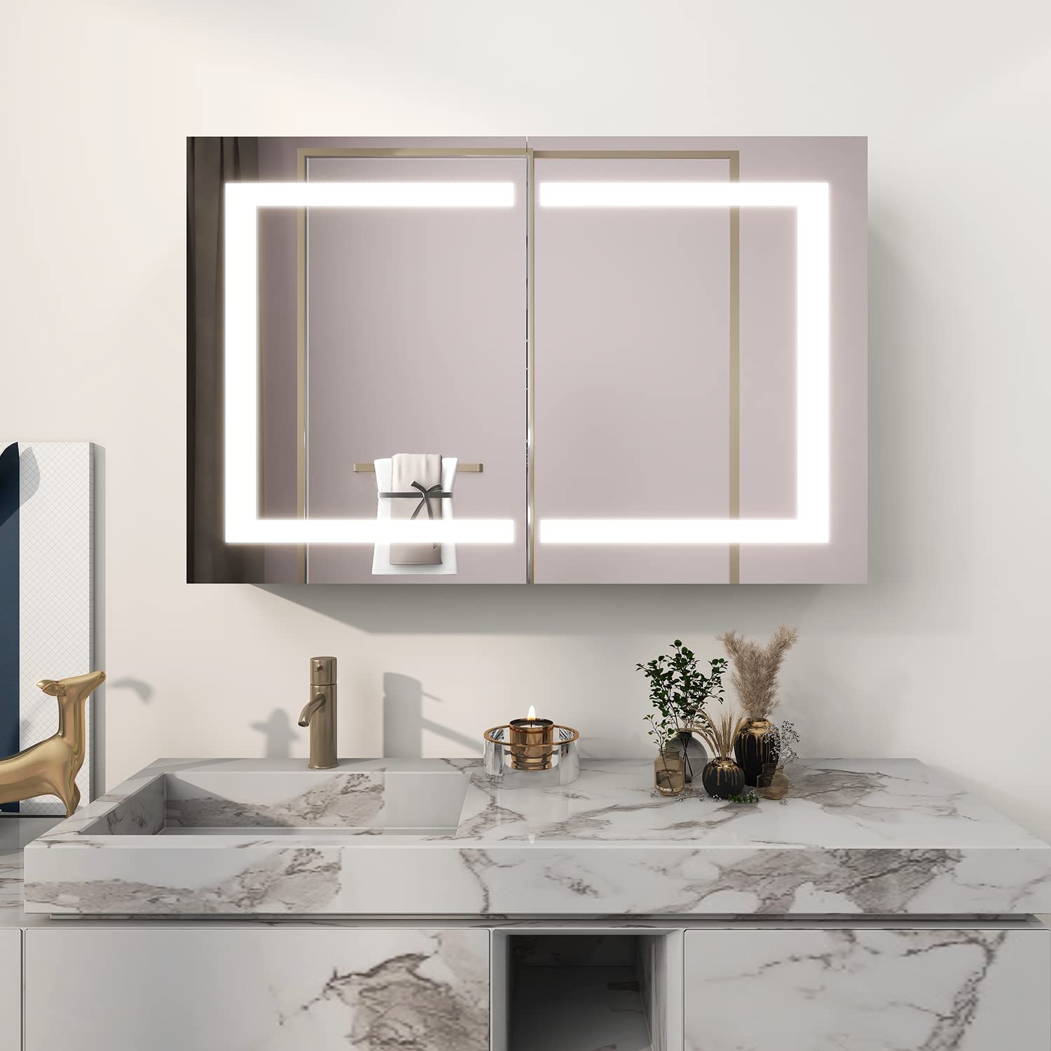 Teoretisk Taxpayer Utilgængelig 36''W × 24''H Medicine Cabinet with led mirror double door full frame  lighting | MIRPLUS – MIRPLUSHOME