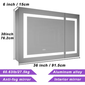 MIRPLUS 36''H×30''W×5"D Double Door LED Medicine Cabinet Different Size Door (Full Light)